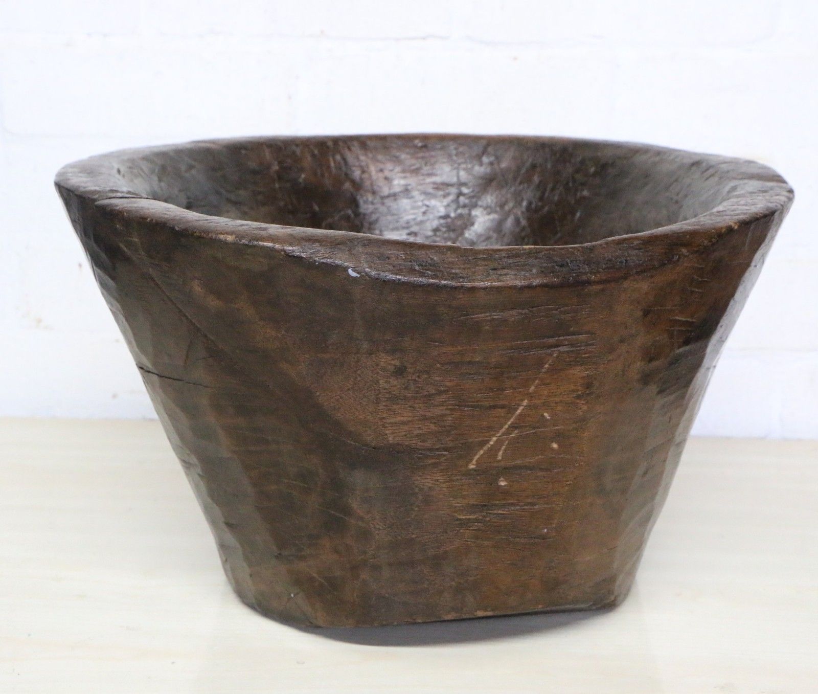 Large Antique African Food Bowl Grain Grinding Mortar Carved Wood Early 20th C. photo vintage