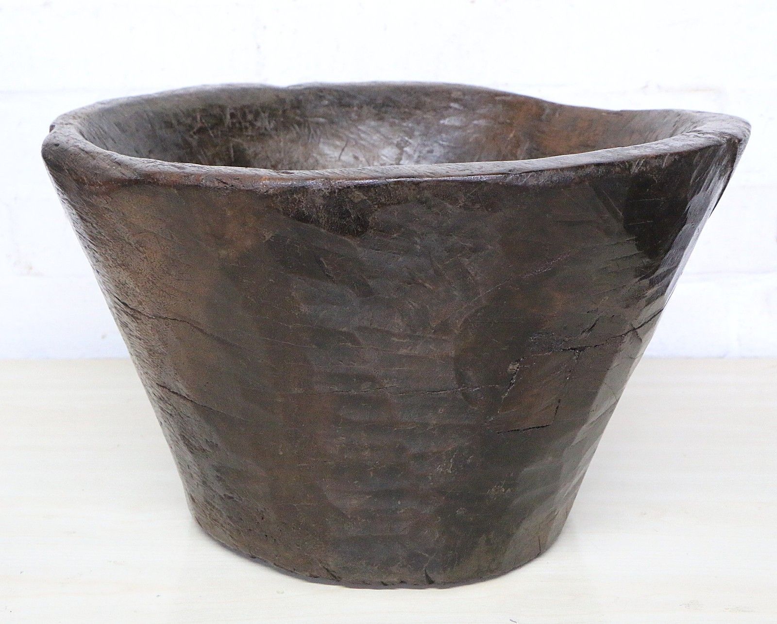 photo furniture Large Antique African Food Bowl Grain Grinding Mortar Carved Wood Early 20th C.