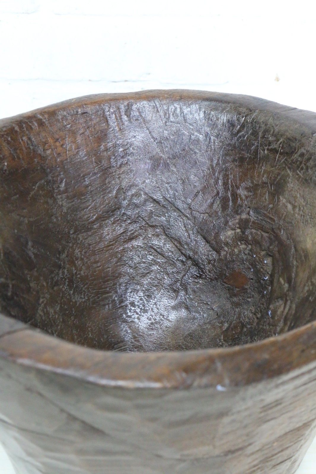 photo buy Large Antique African Food Bowl Grain Grinding Mortar Carved Wood Early 20th C.