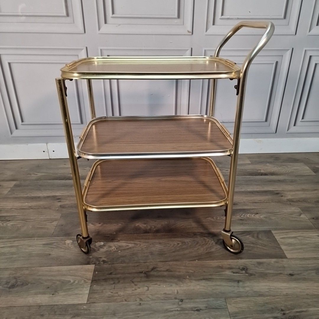 photo vintage Vintage Tea Trolley Drinks Cocktail Hostess Cart Mid Century Modern Retro Mcm