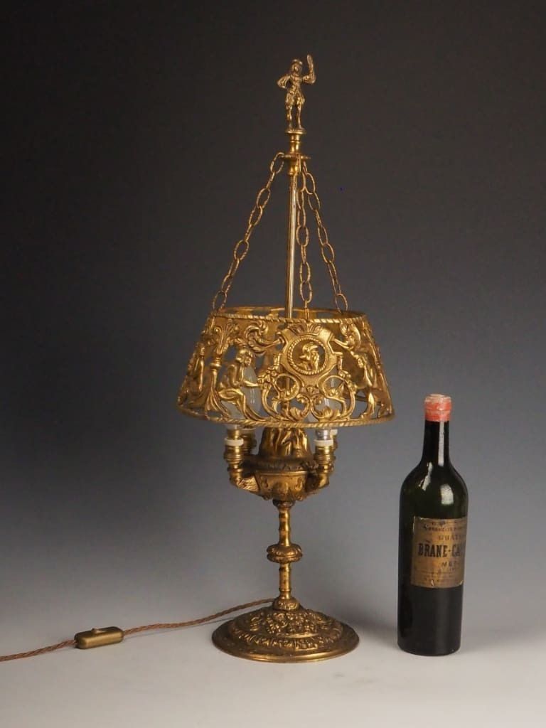 Antique 19th Century Dutch Bouillotte Style Table Lamp With Suspended Shade photo Lighting
