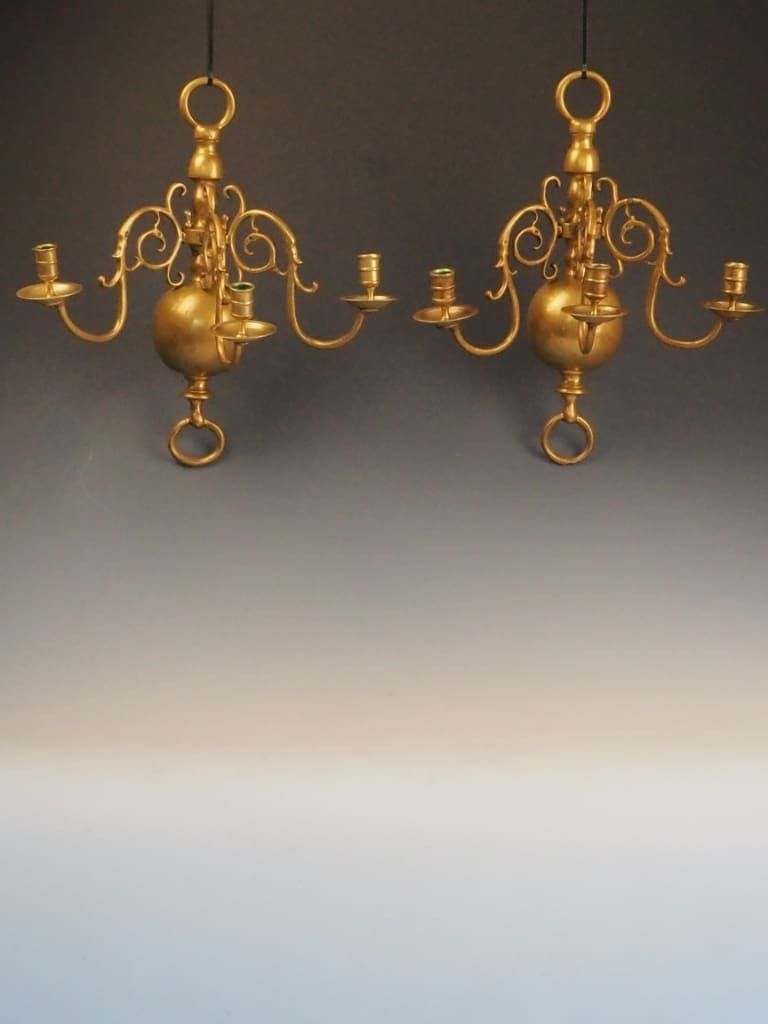 Antique 18th Century Dutch Flemish Pair Of Triple Wall Sconces