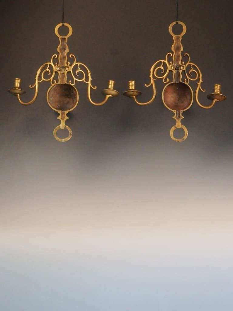 Antique 18th Century Dutch Flemish Pair Of Triple Wall Sconces photo for sale