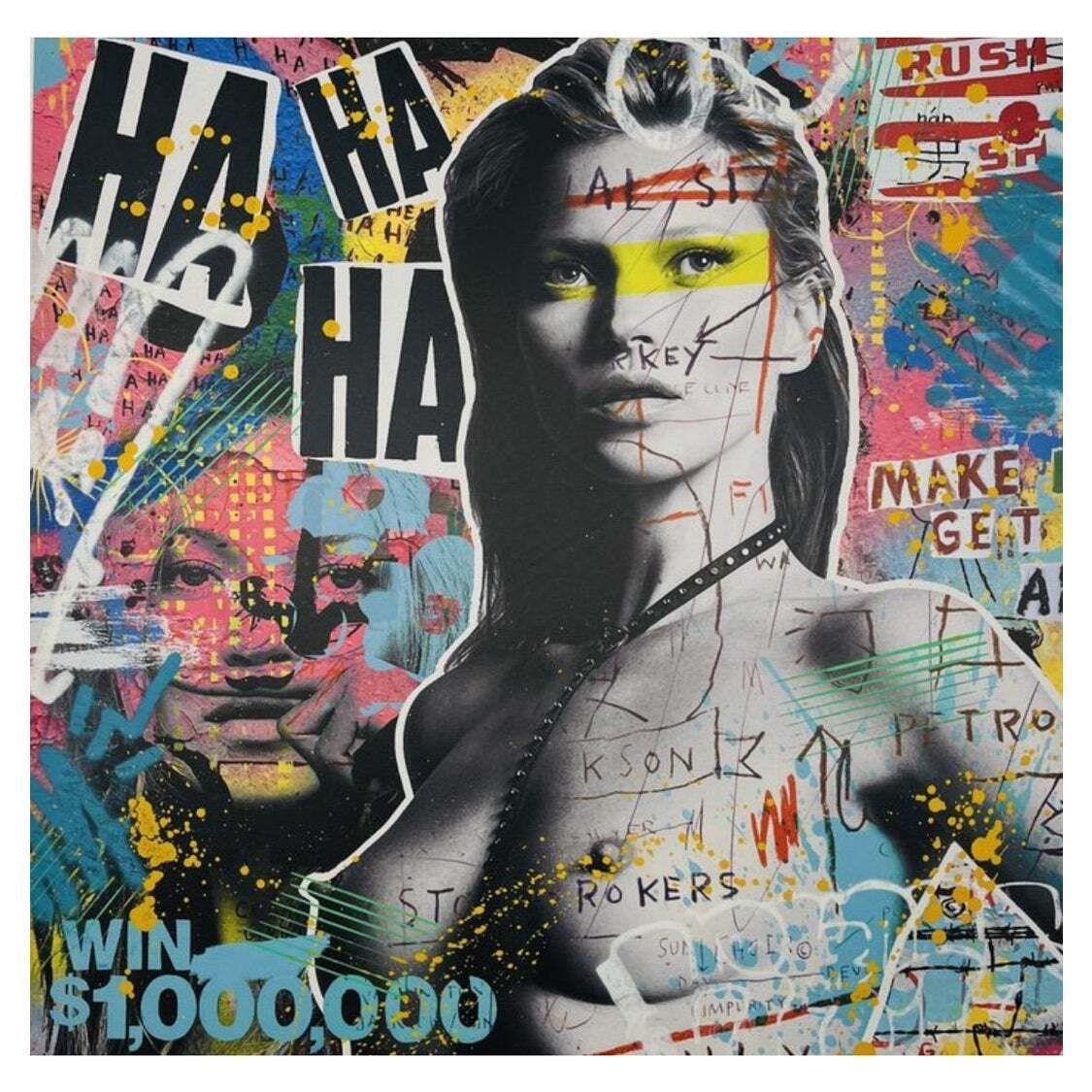 Kate Moss, A Street Art Mixed Media On Paper, Embellished By Hand By Airoh