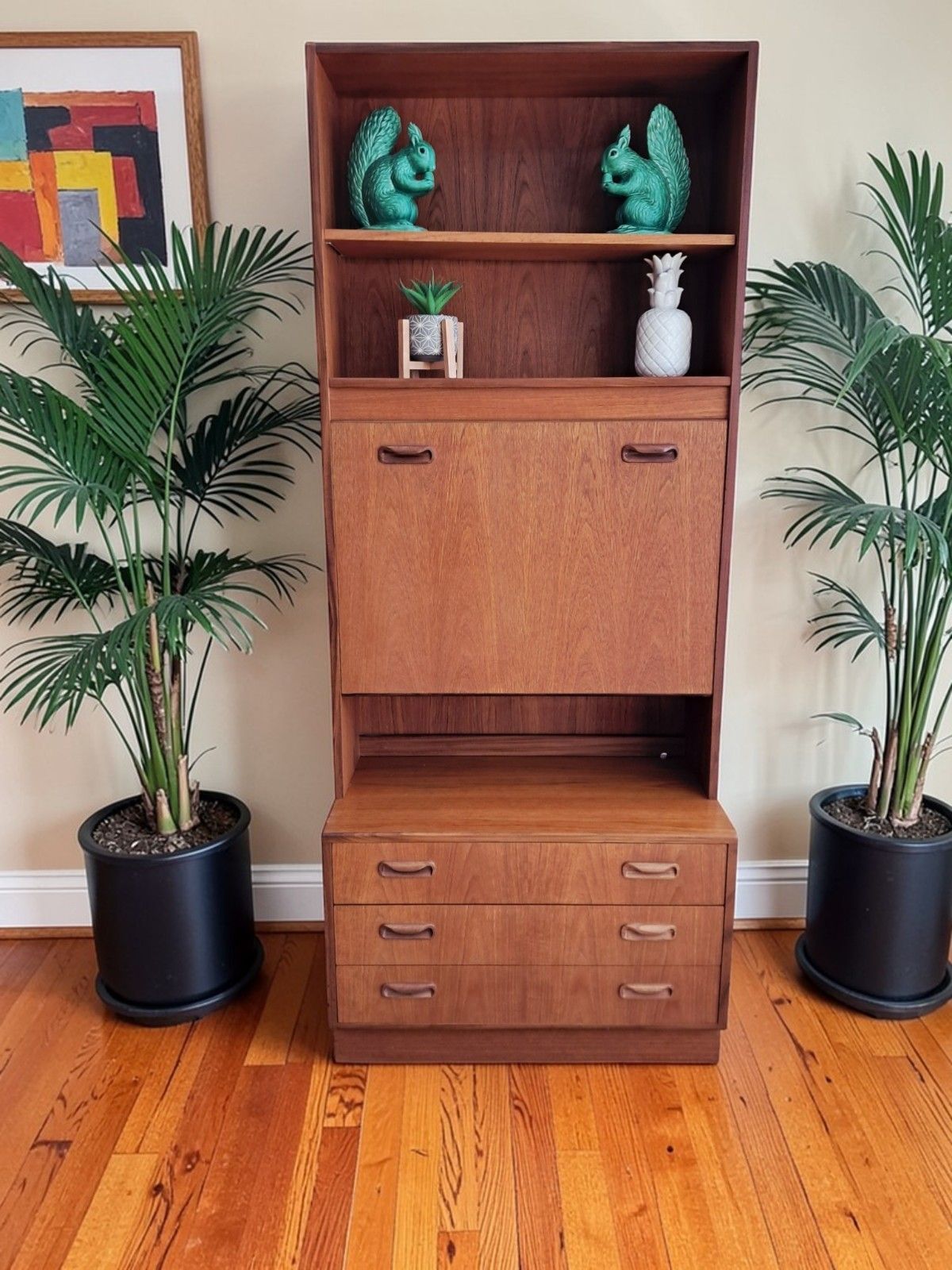 G Plan Fresco Teak Bureau Desk: Mid Century Cocktail Cabinet Workstation 1970's photo for sale