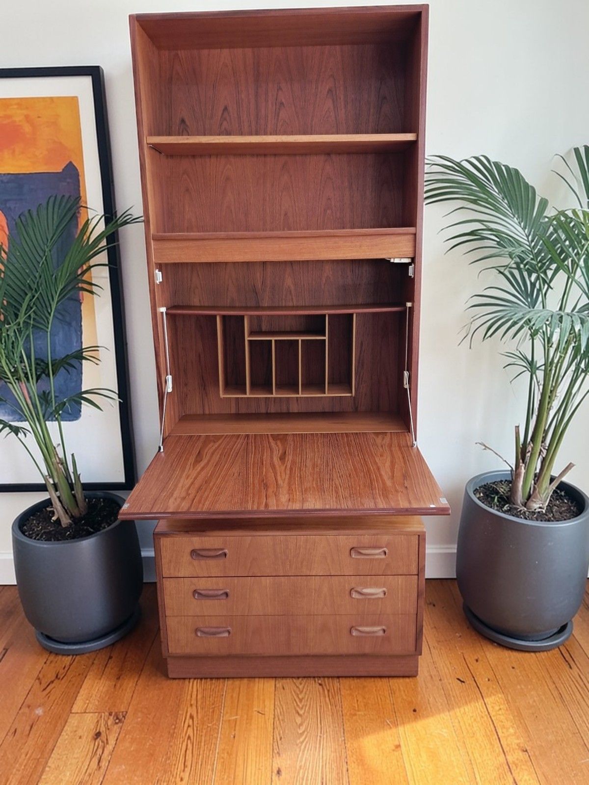 G Plan Fresco Teak Bureau Desk: Mid Century Cocktail Cabinet Workstation 1970's photo vintage