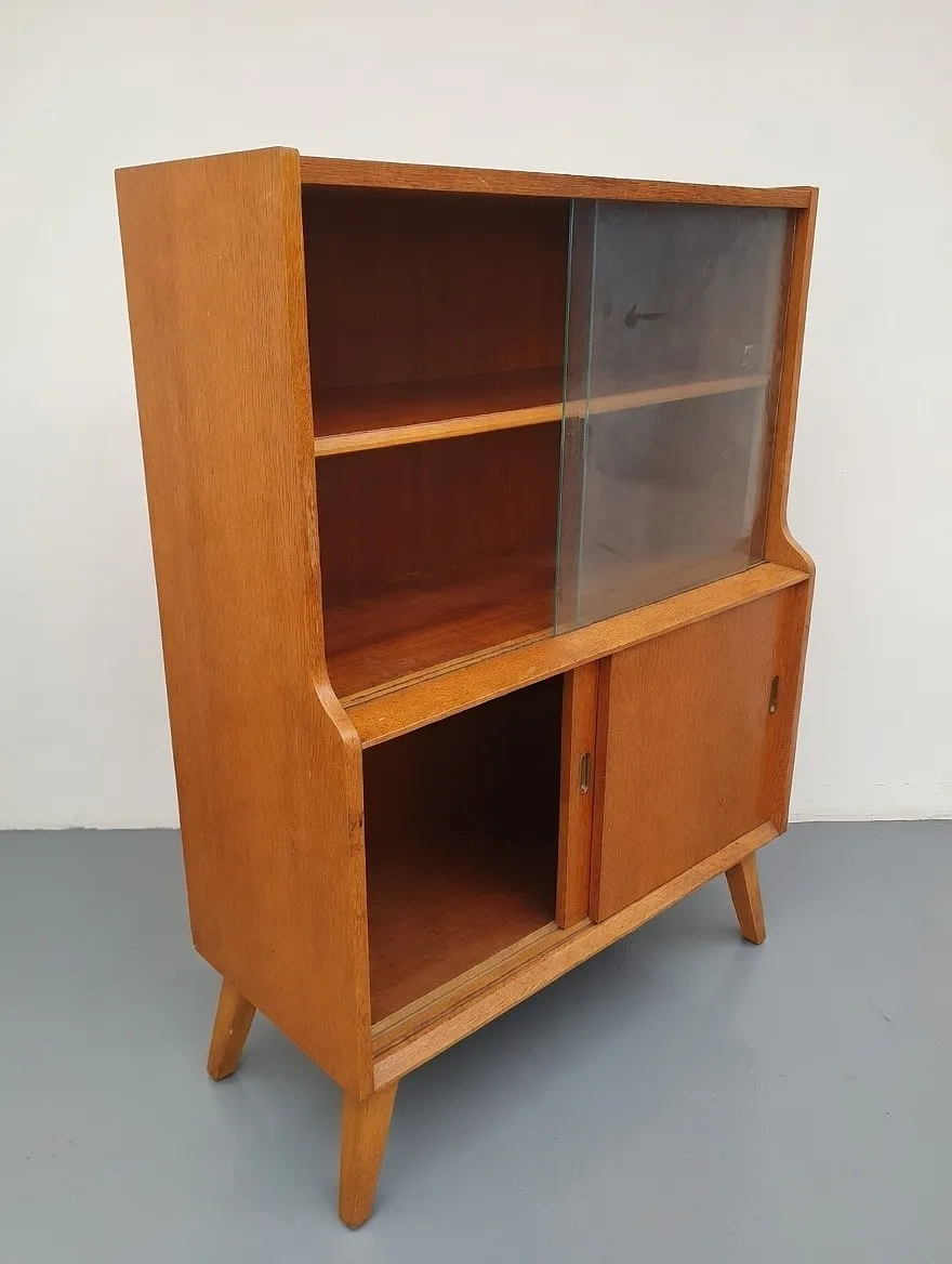 Vintage Beautility Mid Century Oak Bookcase Cabinet photo for sale