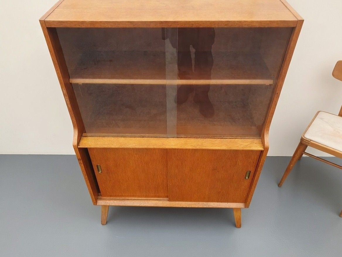 Vintage Beautility Mid Century Oak Bookcase Cabinet photo Furniture