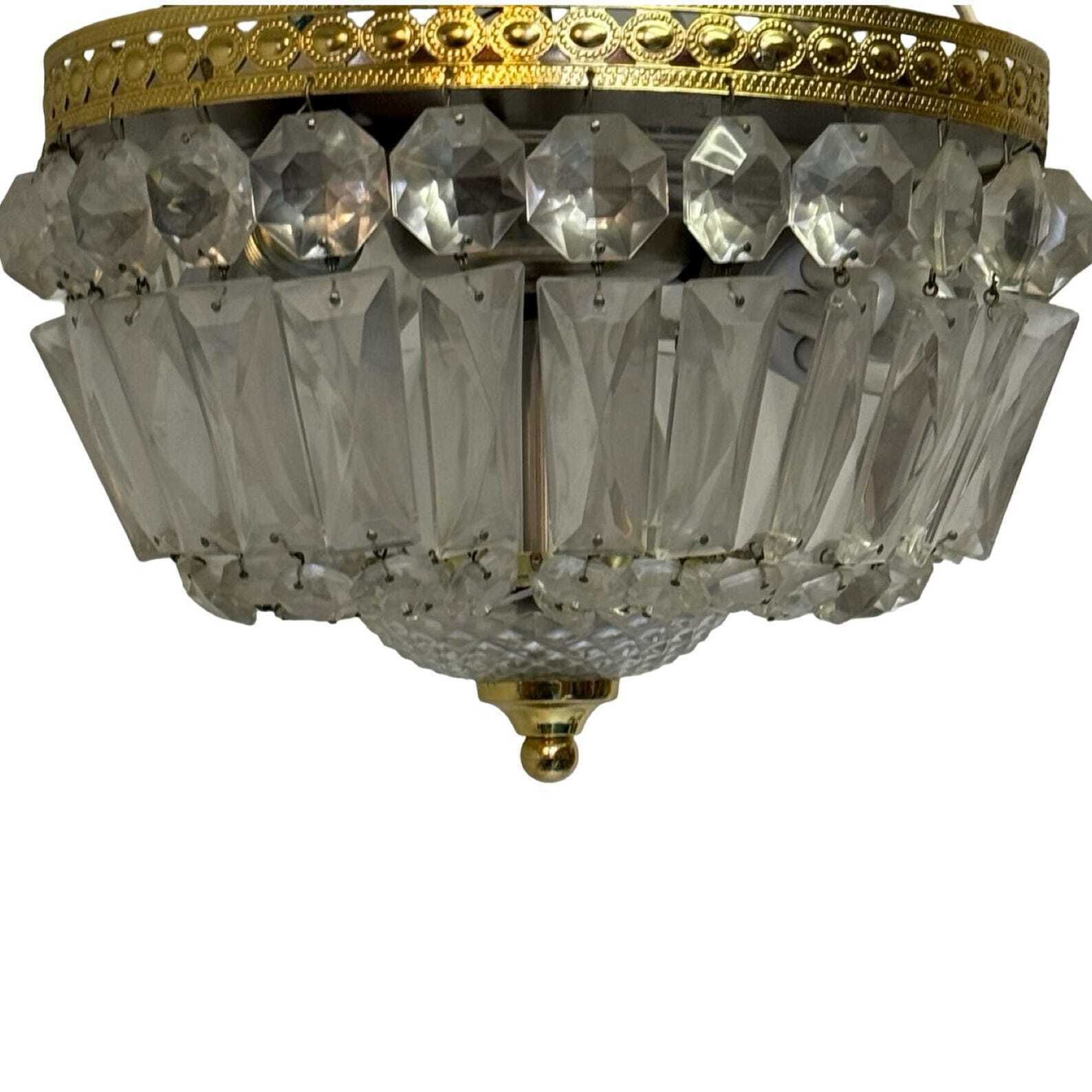 Lustrerie Deknudt   Chrystal Glass And Brass Appliqué/ Ceiling Mounted Lamp   Ca. 1980's   Crown Shaped photo furniture