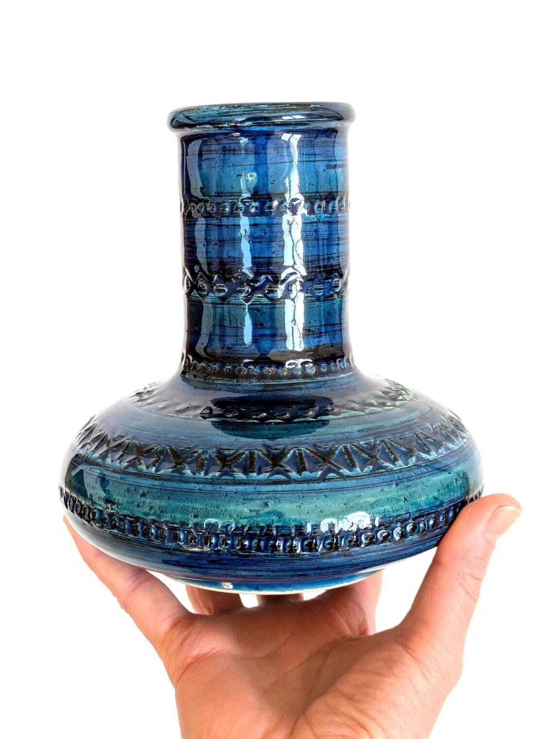 Bitossi Rimini Blu Ceramic Vase, Aldo Londi Mid Century Italian Design photo Home Decor
