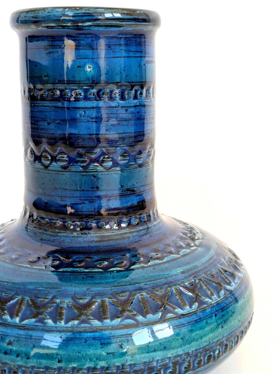 Bitossi Rimini Blu Ceramic Vase, Aldo Londi Mid Century Italian Design photo buy