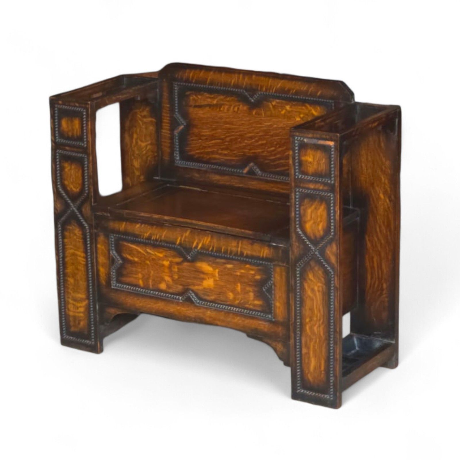 Vintage 1930s Oak Monk’s Bench Hall Settle With Umbrella Stands Jacobean Style photo Furniture