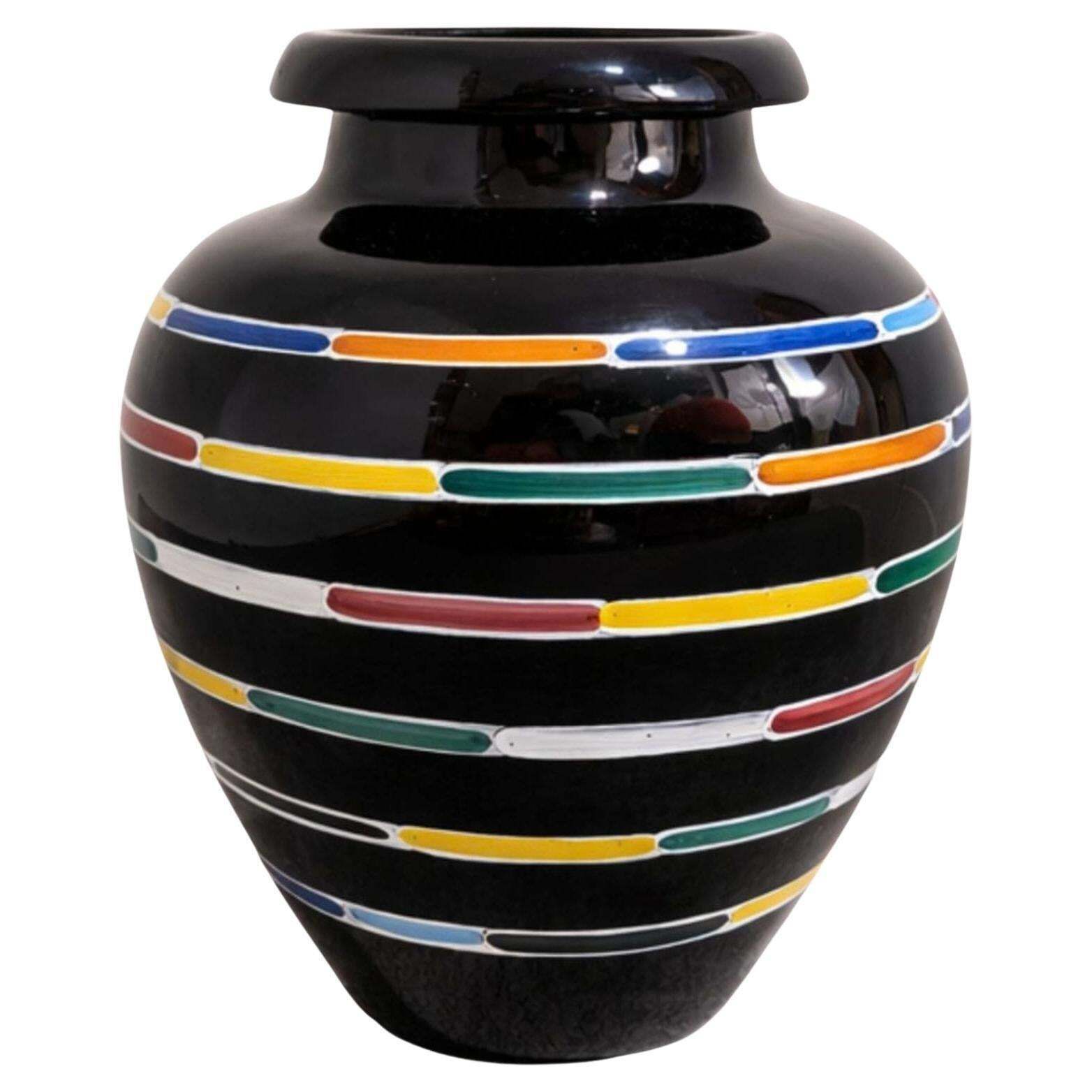 Mid Century Ceramic Vase Black Glazed By Piero Dorazio For Deruta, Italy