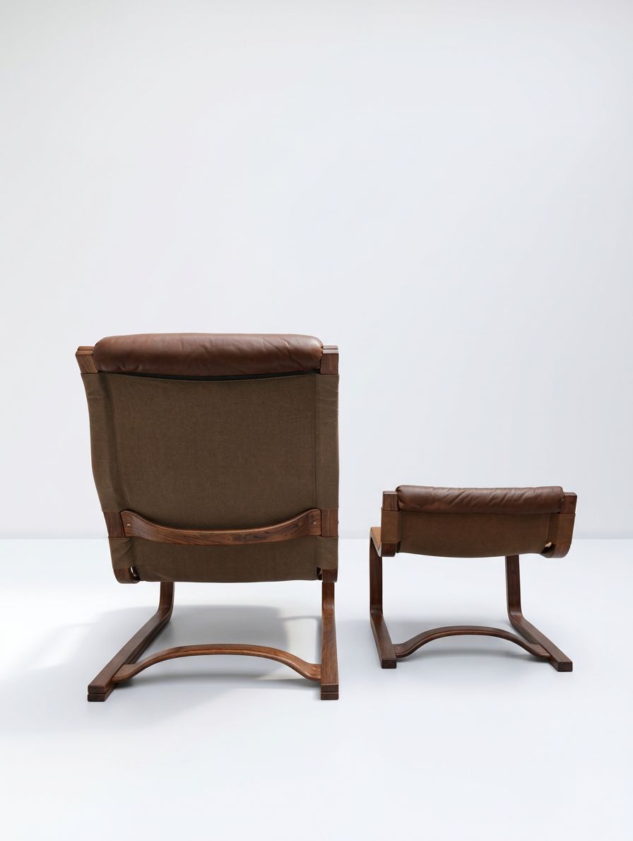 Esko Pajamies For Asko ‘Koivutaru’ Brown Leather  Loungechair & Ottoman, 1970s photo Furniture