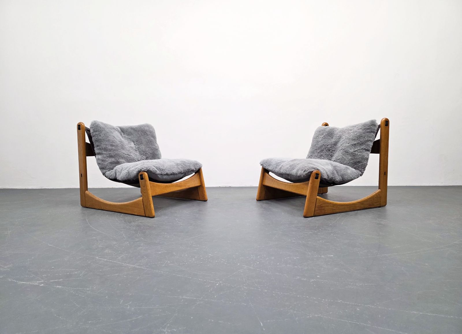 Set Of Two   Carl Straub Lounge Chairs In Sheep Wool, Germany, 1970s photo Furniture