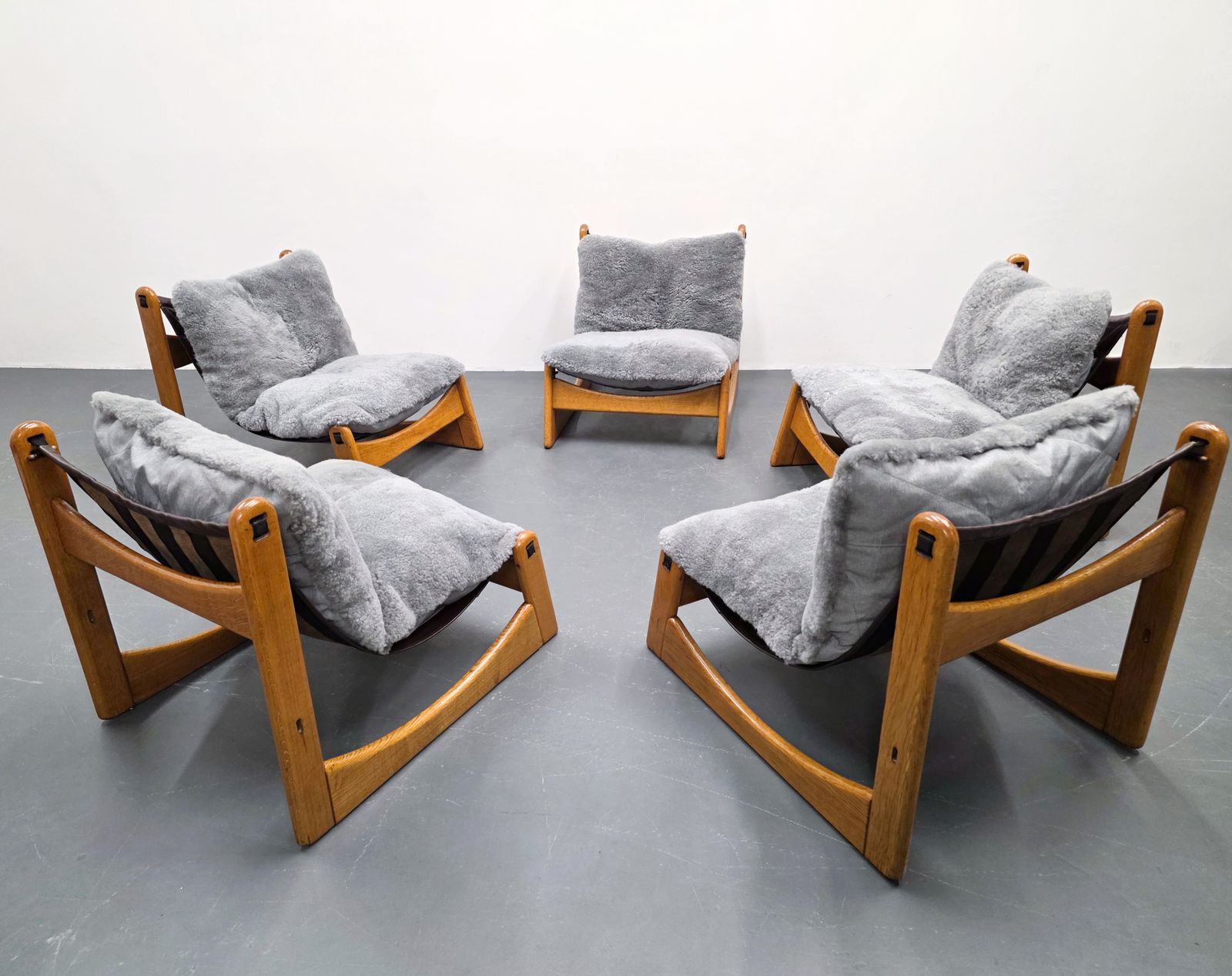 Set Of Five   Carl Straub Lounge Chairs In Sheep Wool, Germany, 1970s
