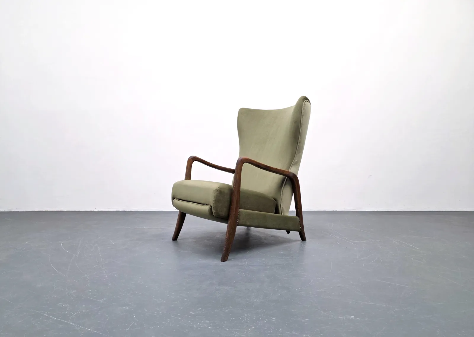 1950's Danish Wingback Recliner Armchair In Green Velvet photo Furniture