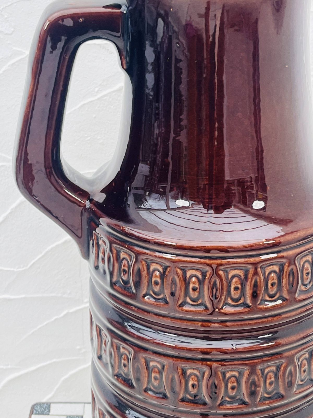 Brown Vase With Geometric Relief From The 1970s, West Germany photo 86.0