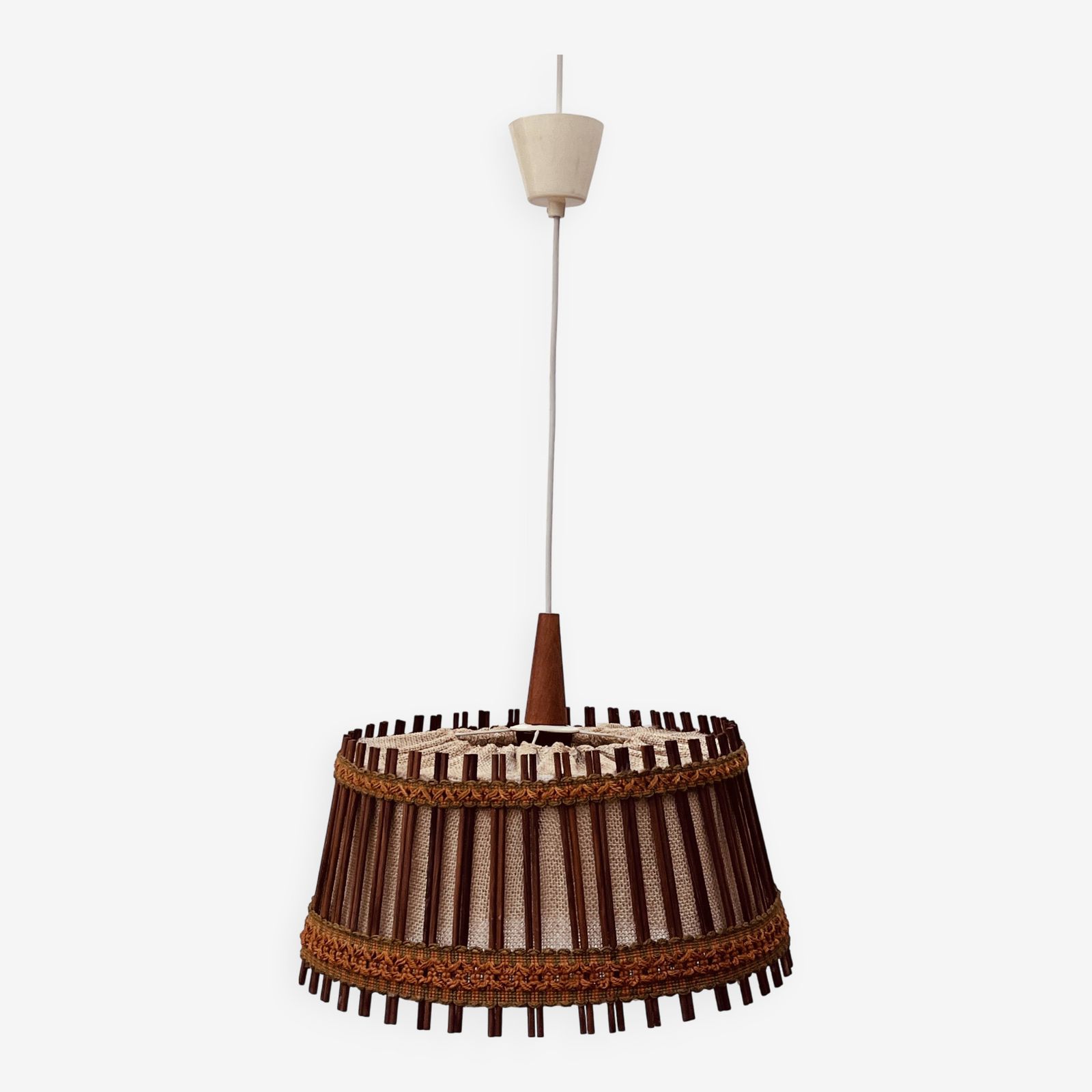 Hanglamp Van Jute En Hout, Ca. Jaren 1970.