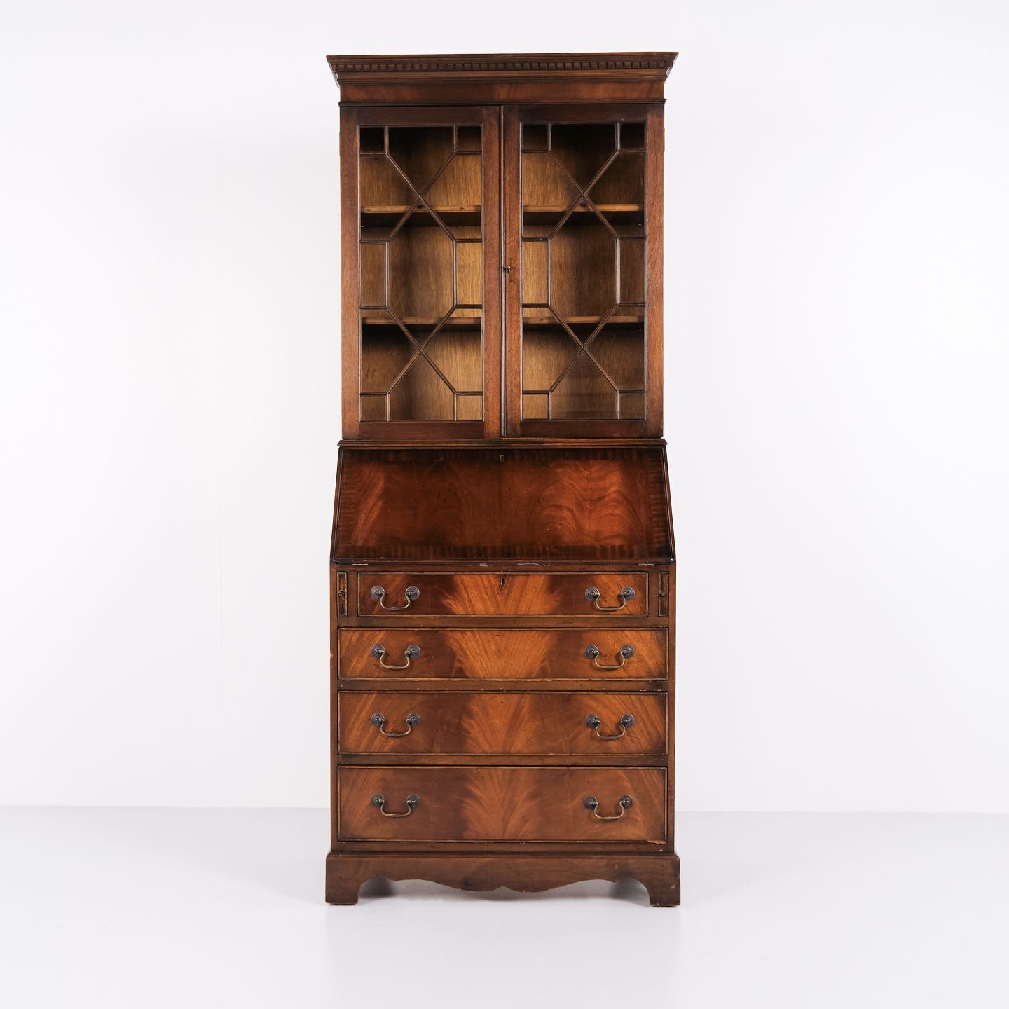 Secretary With Desk And Display Case In Mahogany, English Style, 1890