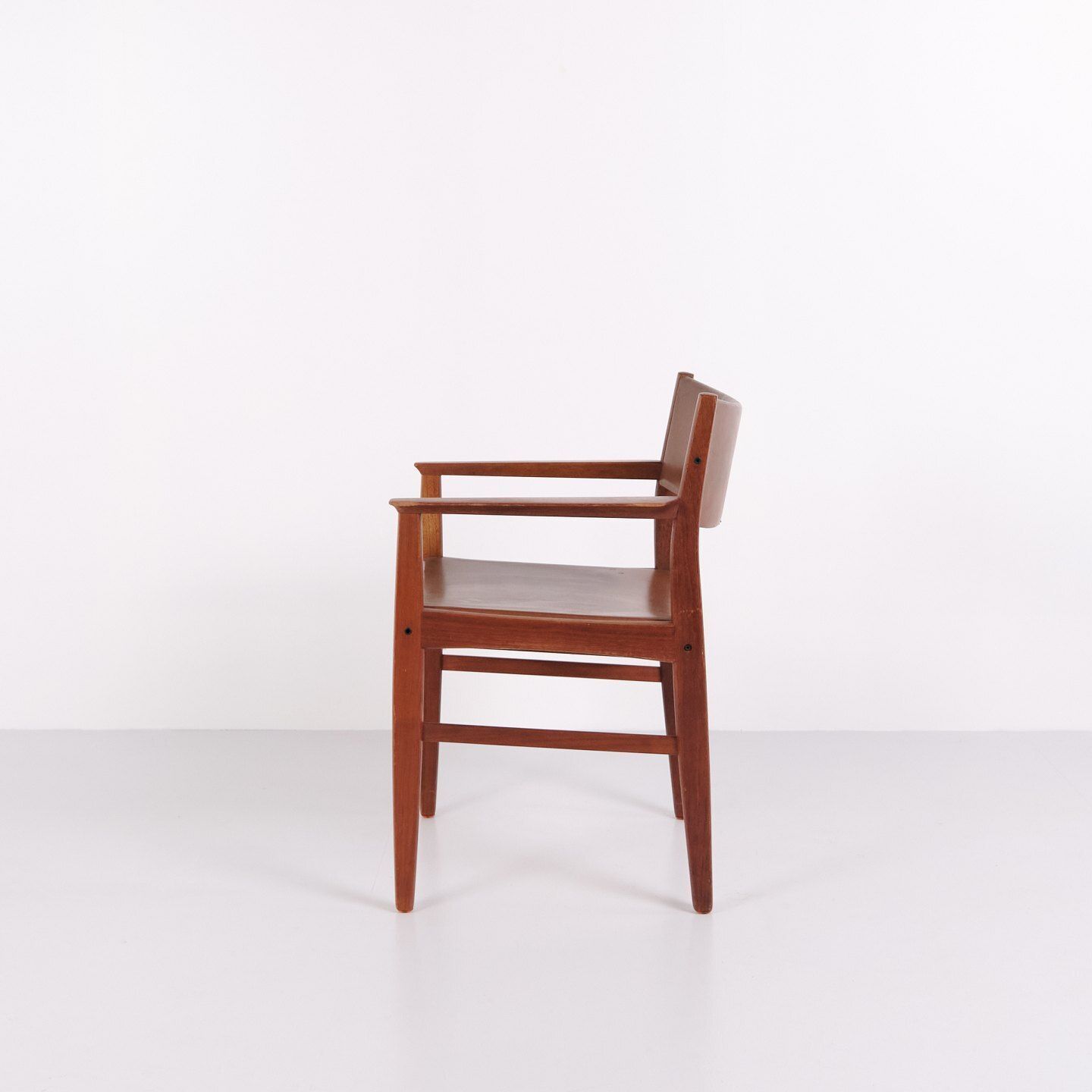 Armchair   Teak Wood   Brown Leather   1960s photo for sale