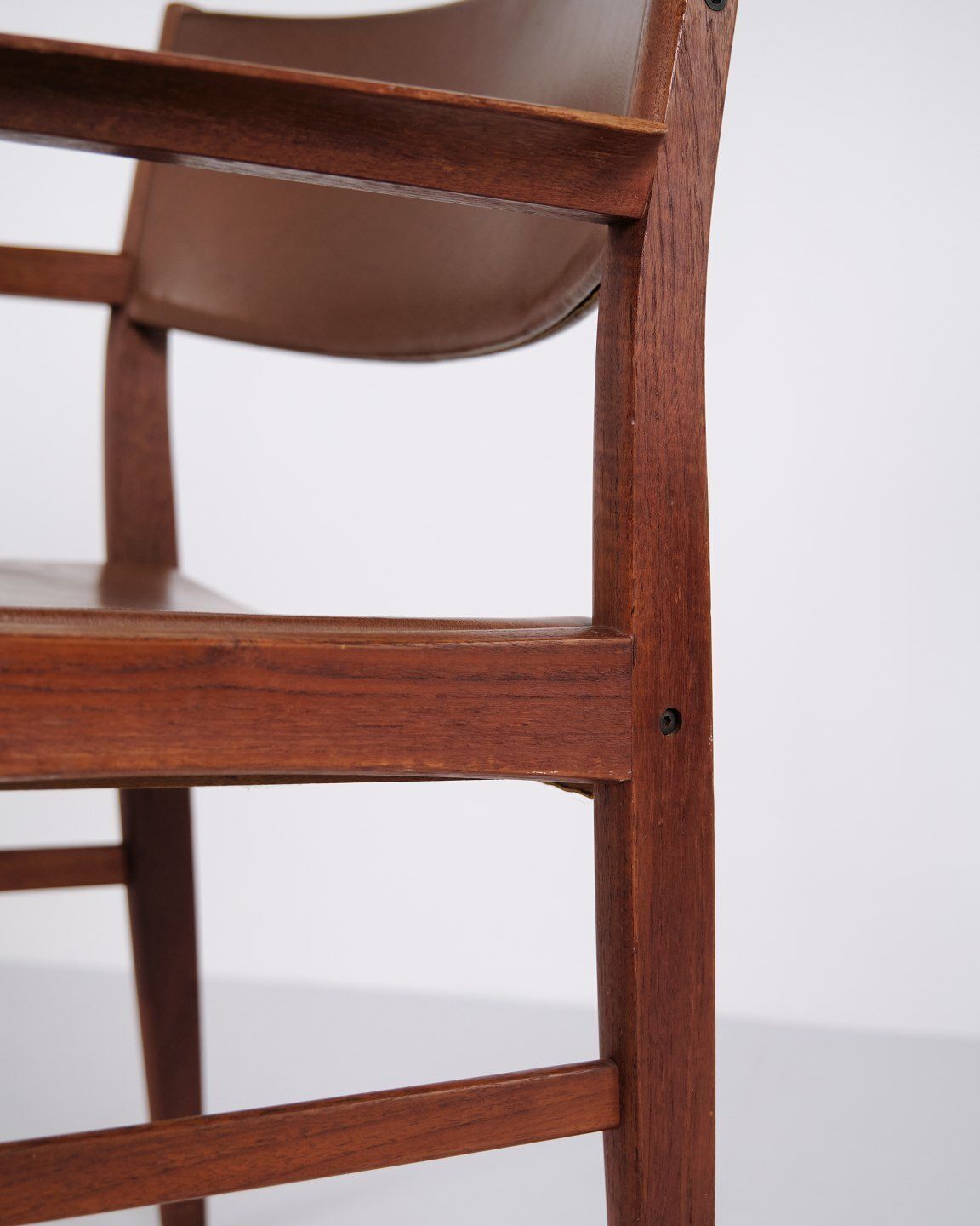 Armchair   Teak Wood   Brown Leather   1960s photo vintage