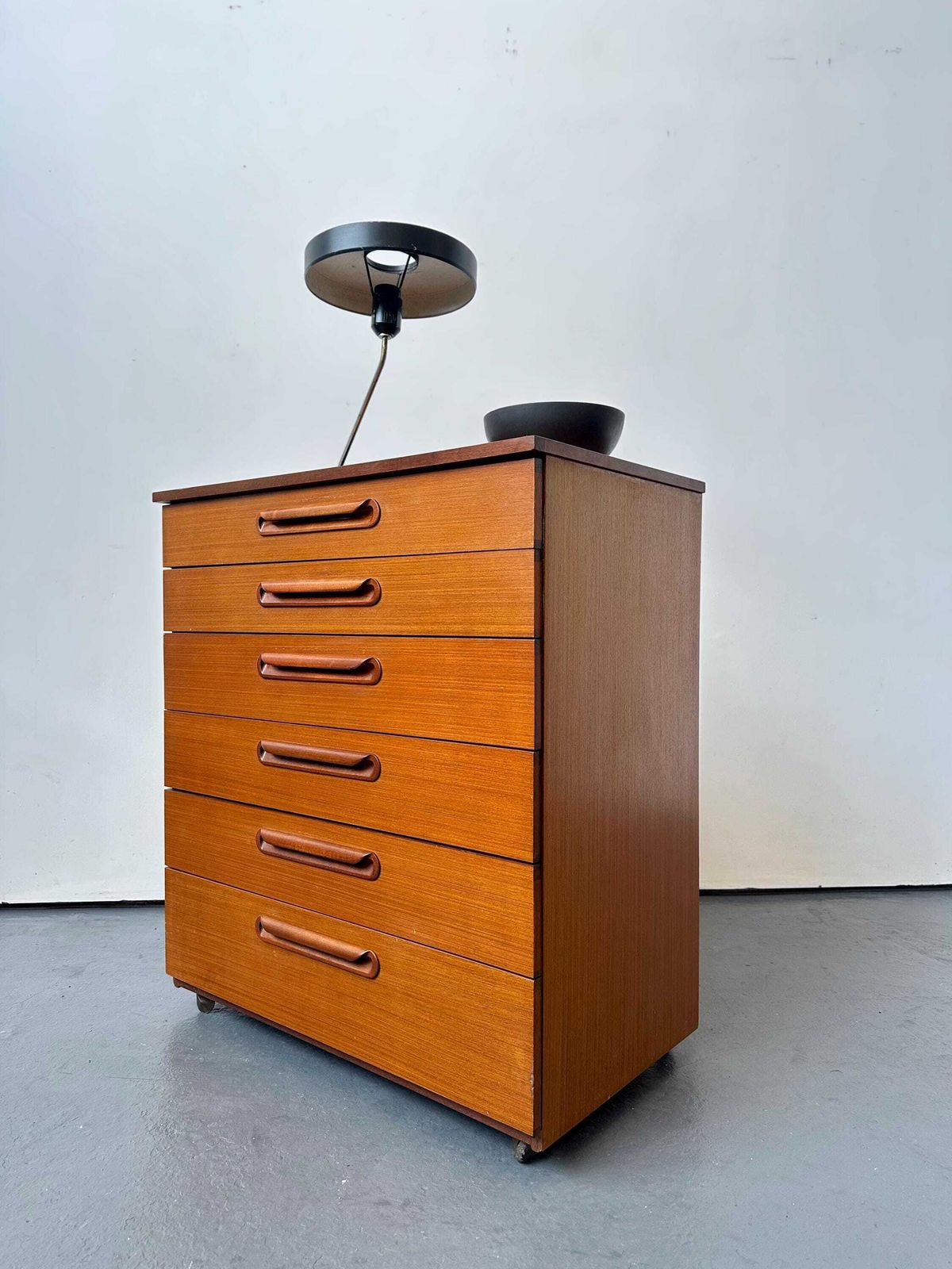 Vintage 1960s Teak Chest Of Drawers / Tallboy. Retro Danish Mid Century photo furniture
