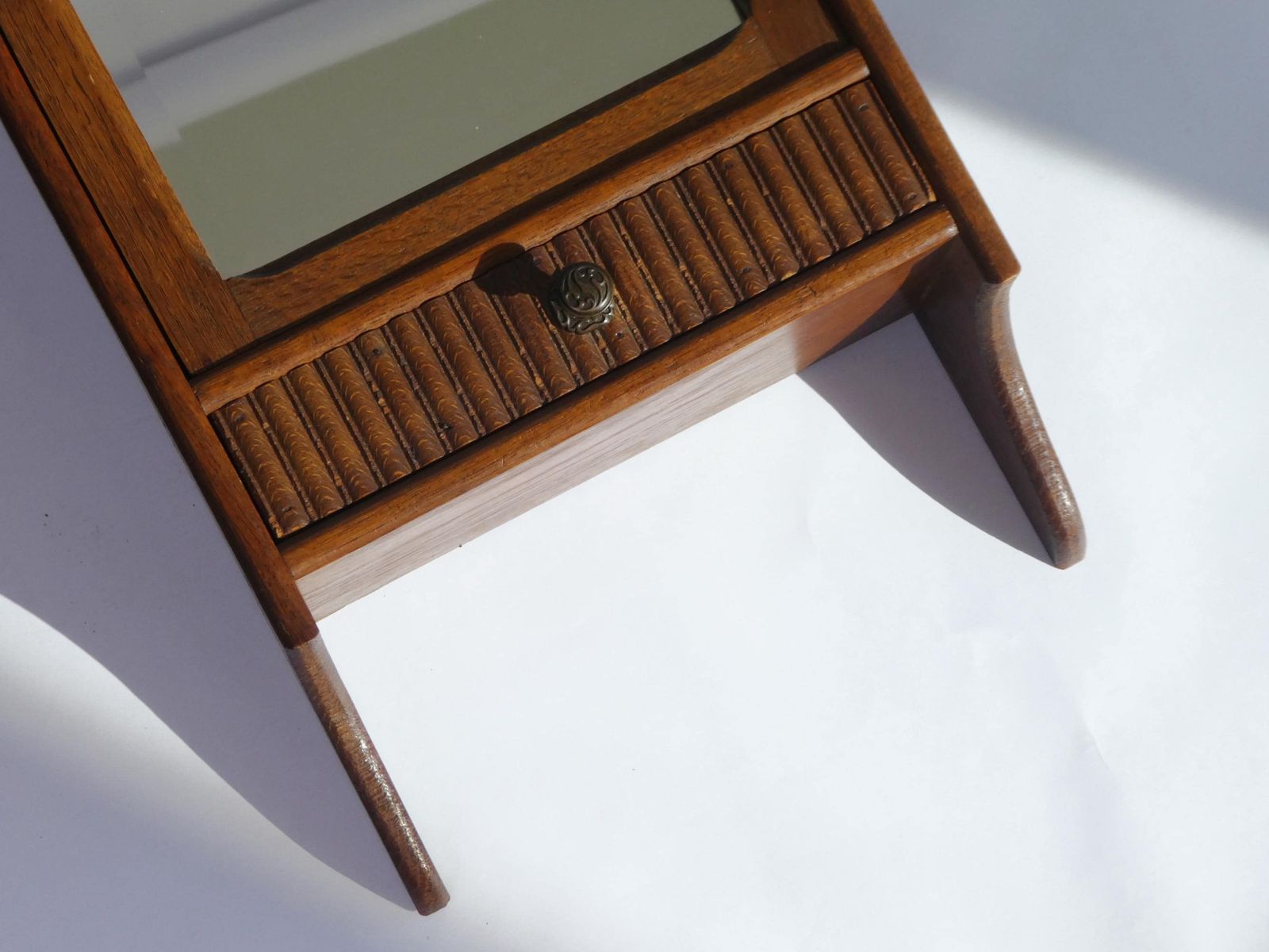 Antique Art Deco Wooden Wall Cabinet With Beveled Mirror, Medicine Apothecary With Drawer And Shelf, Small Chest, Farmhouse Decor photo vinterior