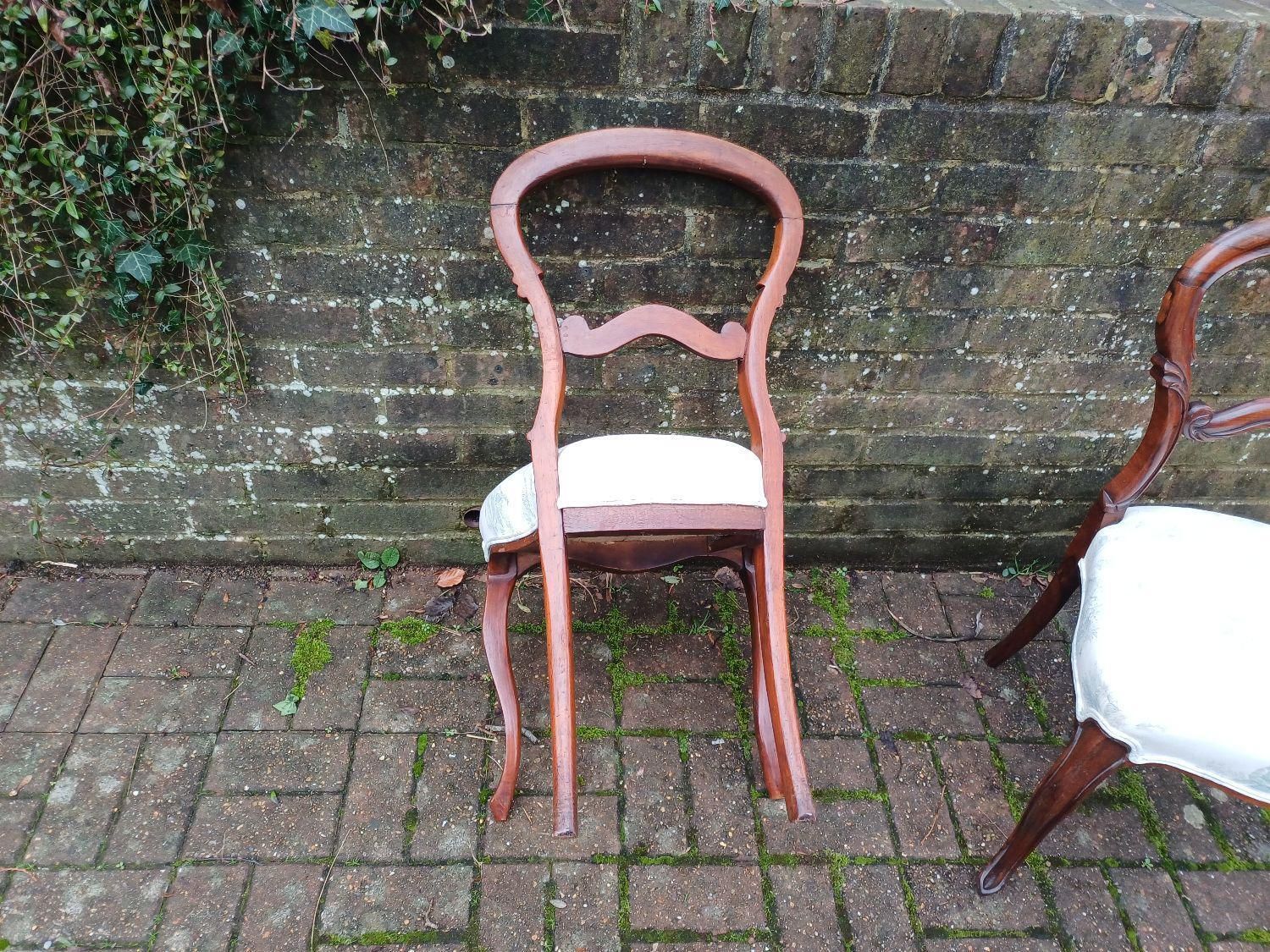 395.0 Top Quality Pair Antique Rosewood Balloon Back Dining Chairs Victorian Style Upholstered Toile Seats Occasional Vintage photo