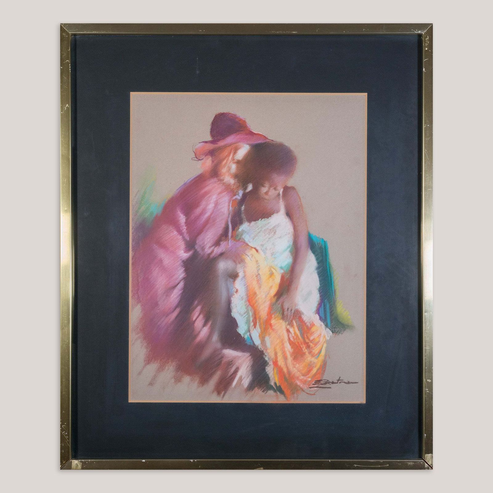 Vintage Pasteltekening – Dame En Kind – Gesigneerd photo furniture