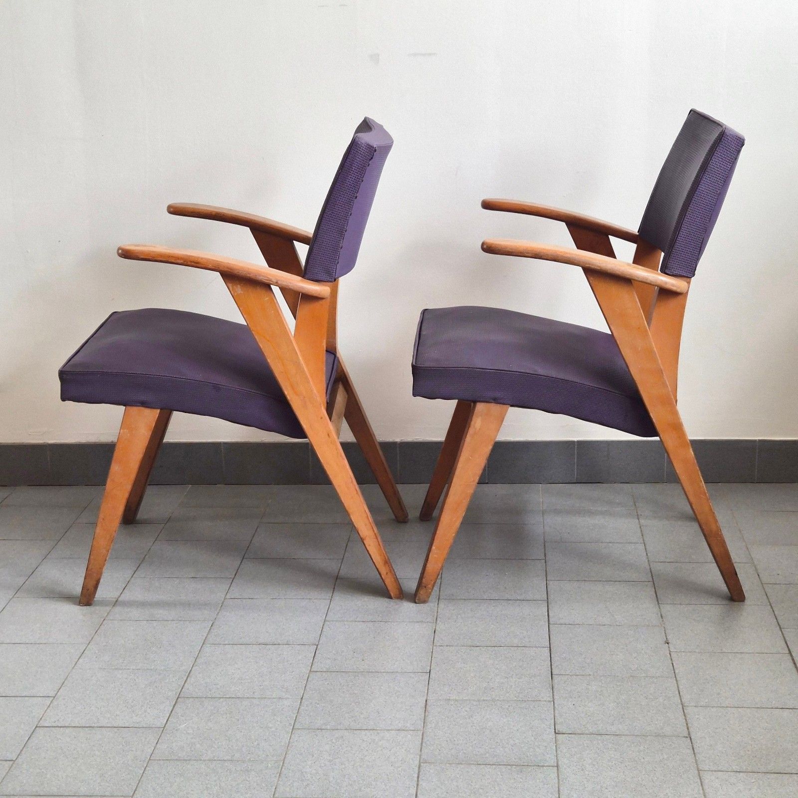 Pair Of Vintage 1950s Bridge Armchairs And Hetre Feet Compass 50s Rockabilly photo for sale