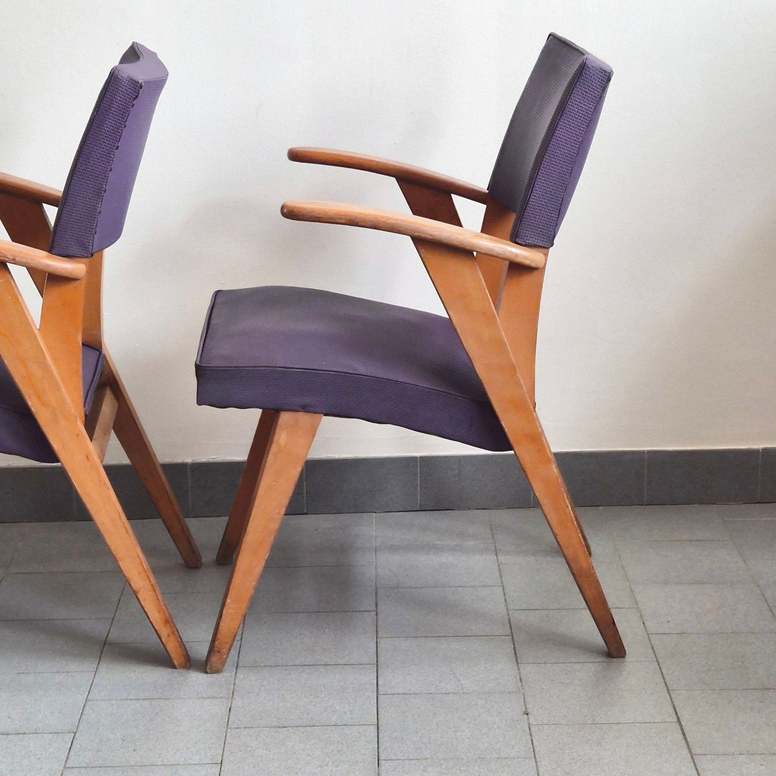 Pair Of Vintage 1950s Bridge Armchairs And Hetre Feet Compass 50s Rockabilly photo Furniture