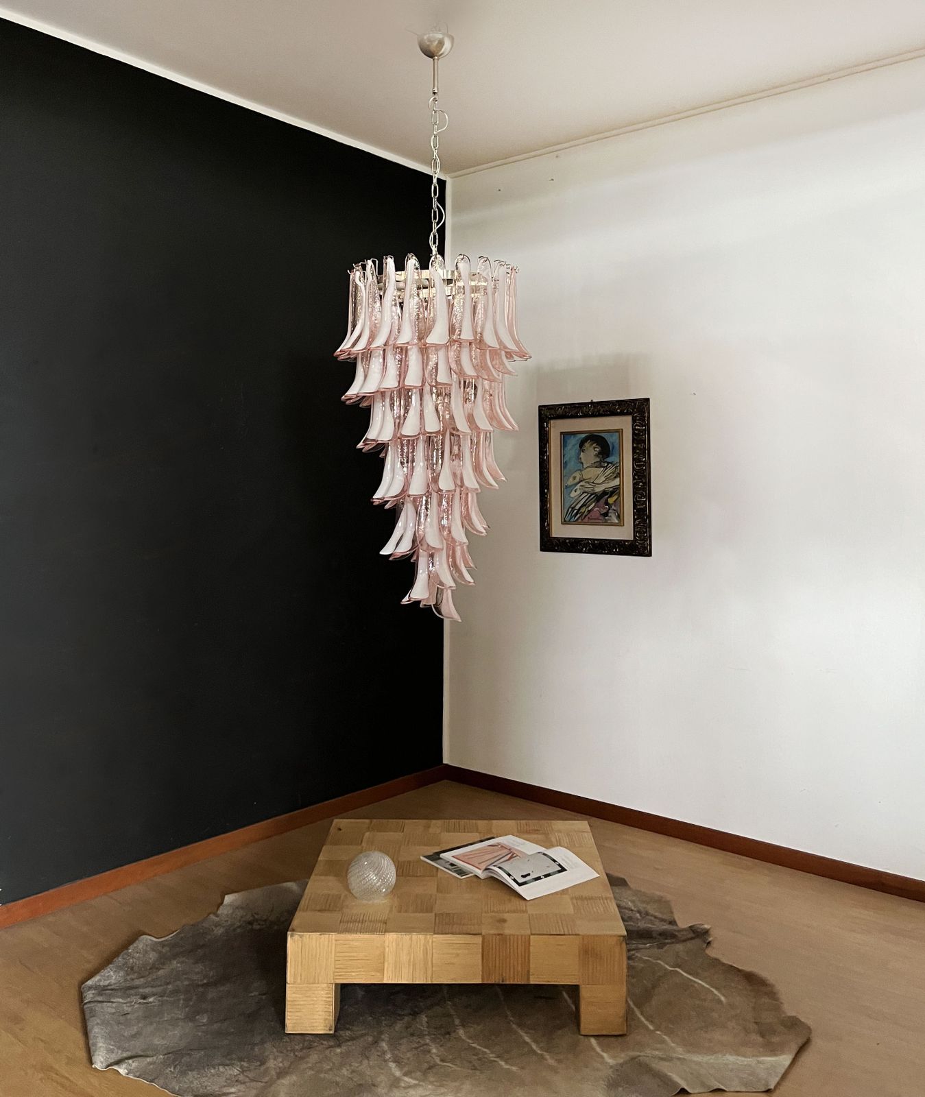 Huge Italian Murano Glass Spiral Chandelier   83 Pink Glass Petals photo furniture