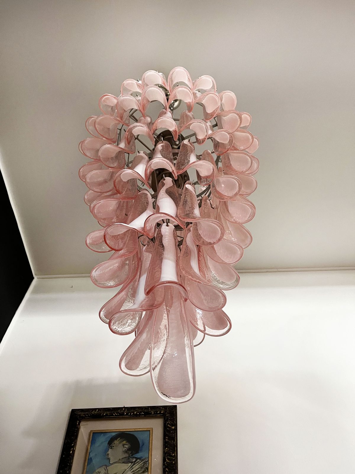 Huge Italian Murano Glass Spiral Chandelier   83 Pink Glass Petals photo for sale
