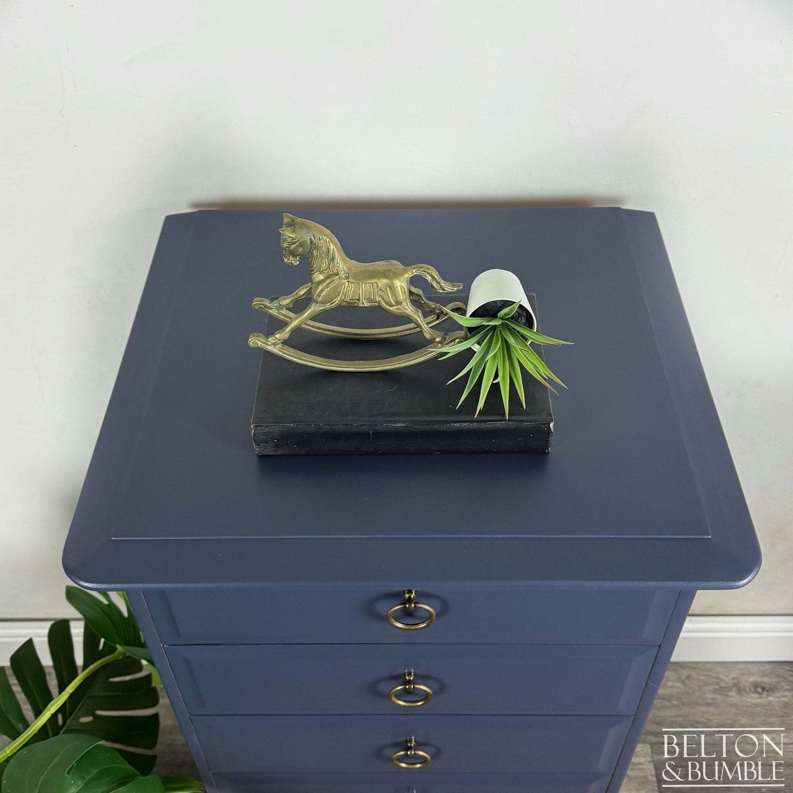 Stag Minstrel Narrow 6 Drawer Tallboy In Navy photo for sale