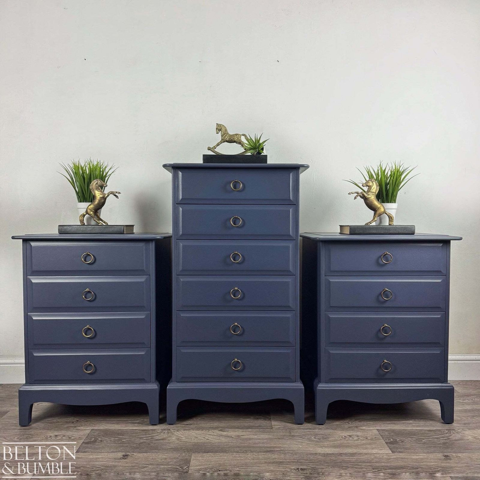 Stag Minstrel Narrow 6 Drawer Tallboy In Navy photo vintage