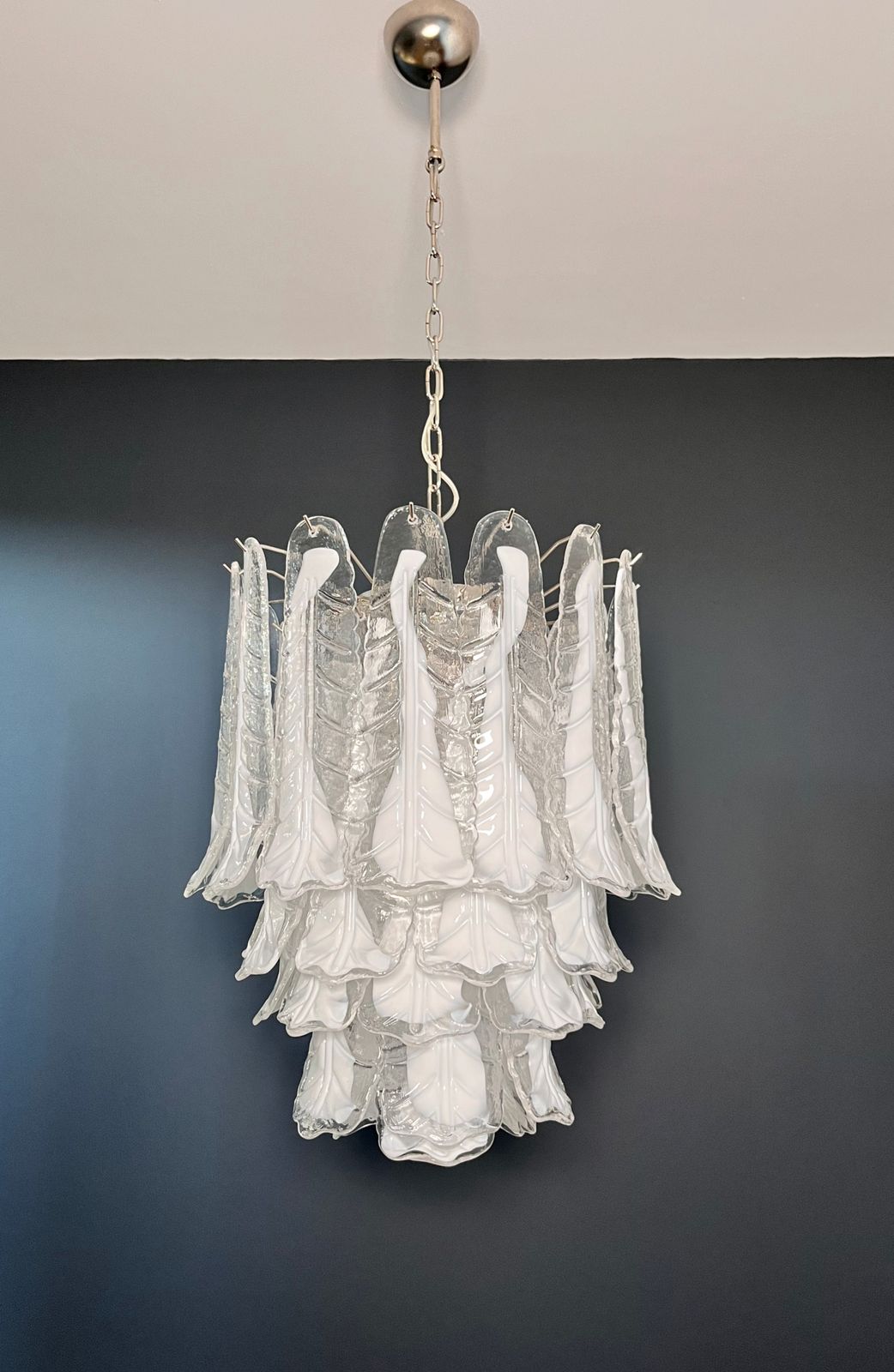 Italian Vintage Murano Chandelier 41 Glass Lattimo Necktie photo Lighting