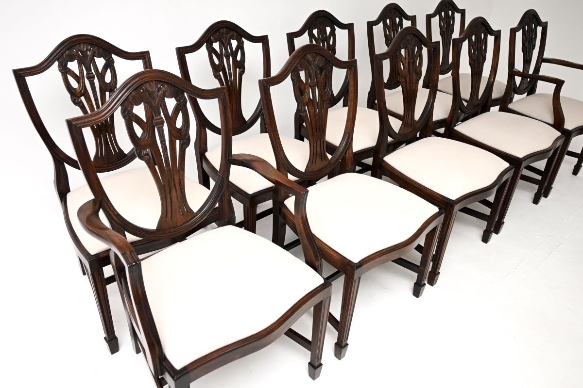 photo for sale Set Of Ten Antique Mahogany Shield Back Dining Chairs