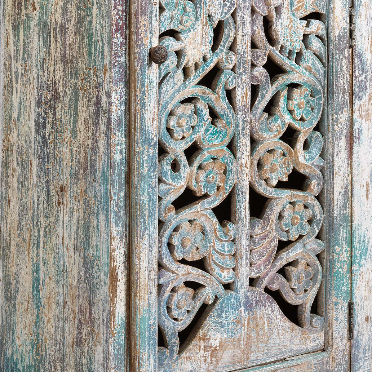 Narrow Carved Single Door Cabinet photo vintage