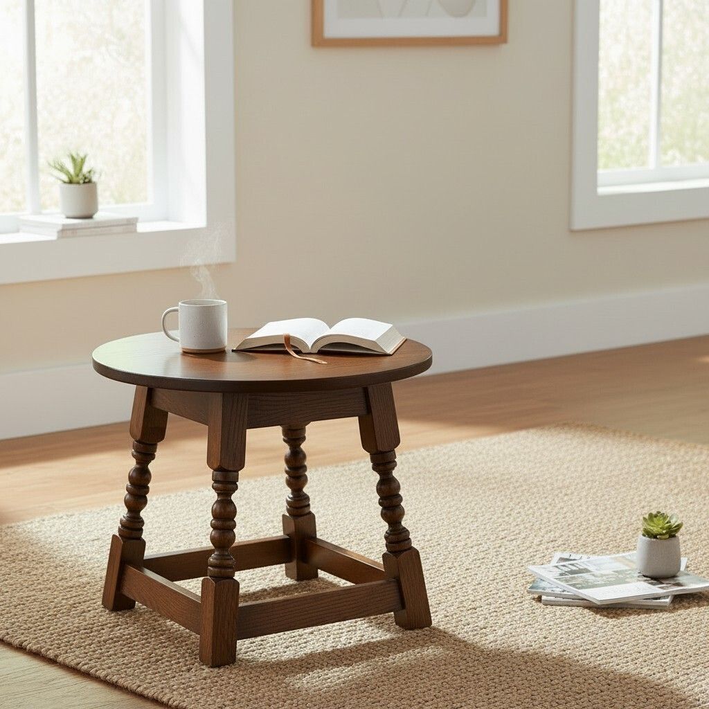 Old Charm Oak Round Side Coffee Table Tudor Brown Model 1976 Free Uk Delivery*