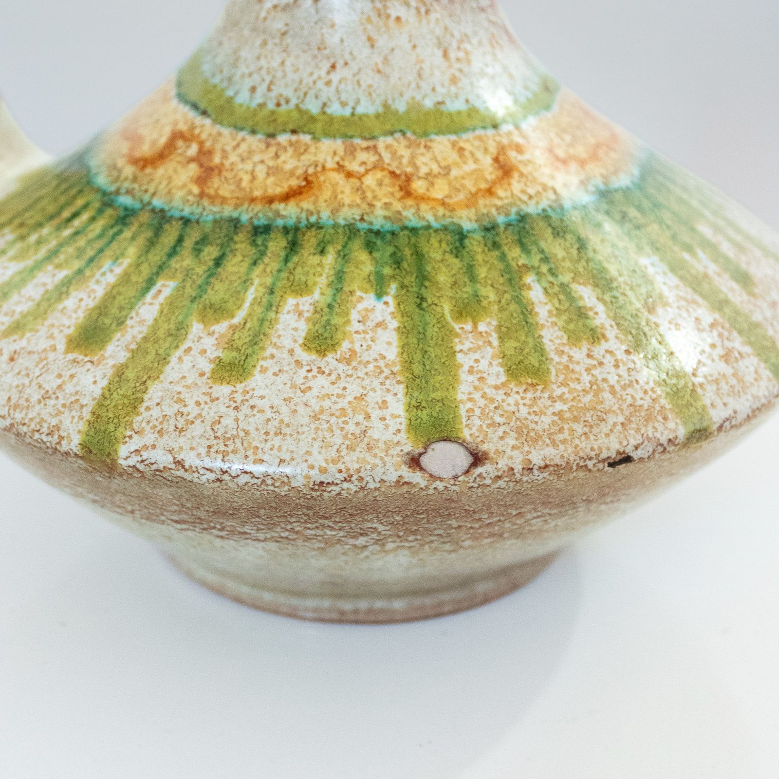 1960s Italian Modern Ceramic Jug, Beige And Green, Bertoncello Manufacturer photo vintage