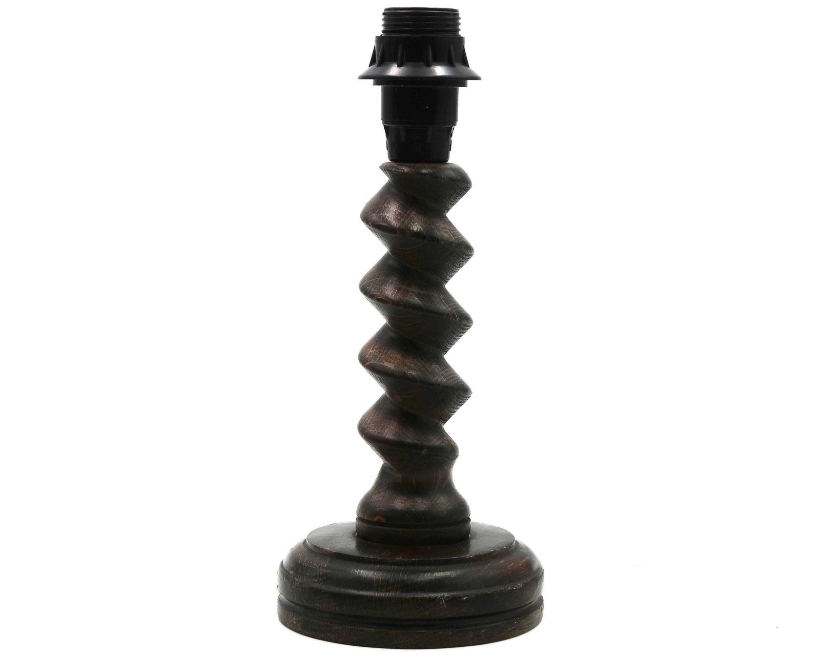 French Wooden Table Lamp By Charles Dudouyt With Raffia Lampshade, 1940s / Column, Brancusi Style, Dark Wood, Cottage, Architecture photo furniture