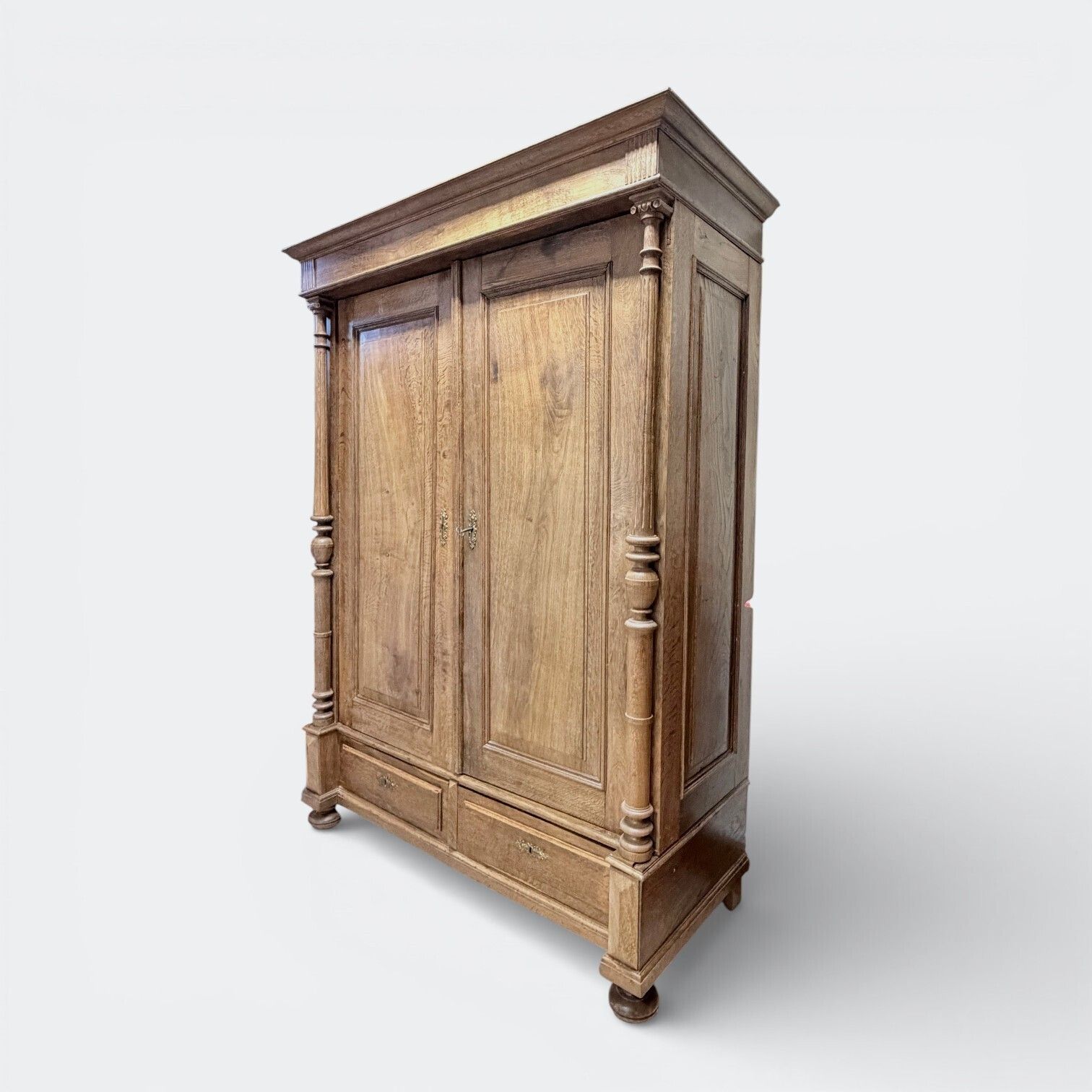 Vintage Solid Oak Wardrobe With Drawers photo furniture