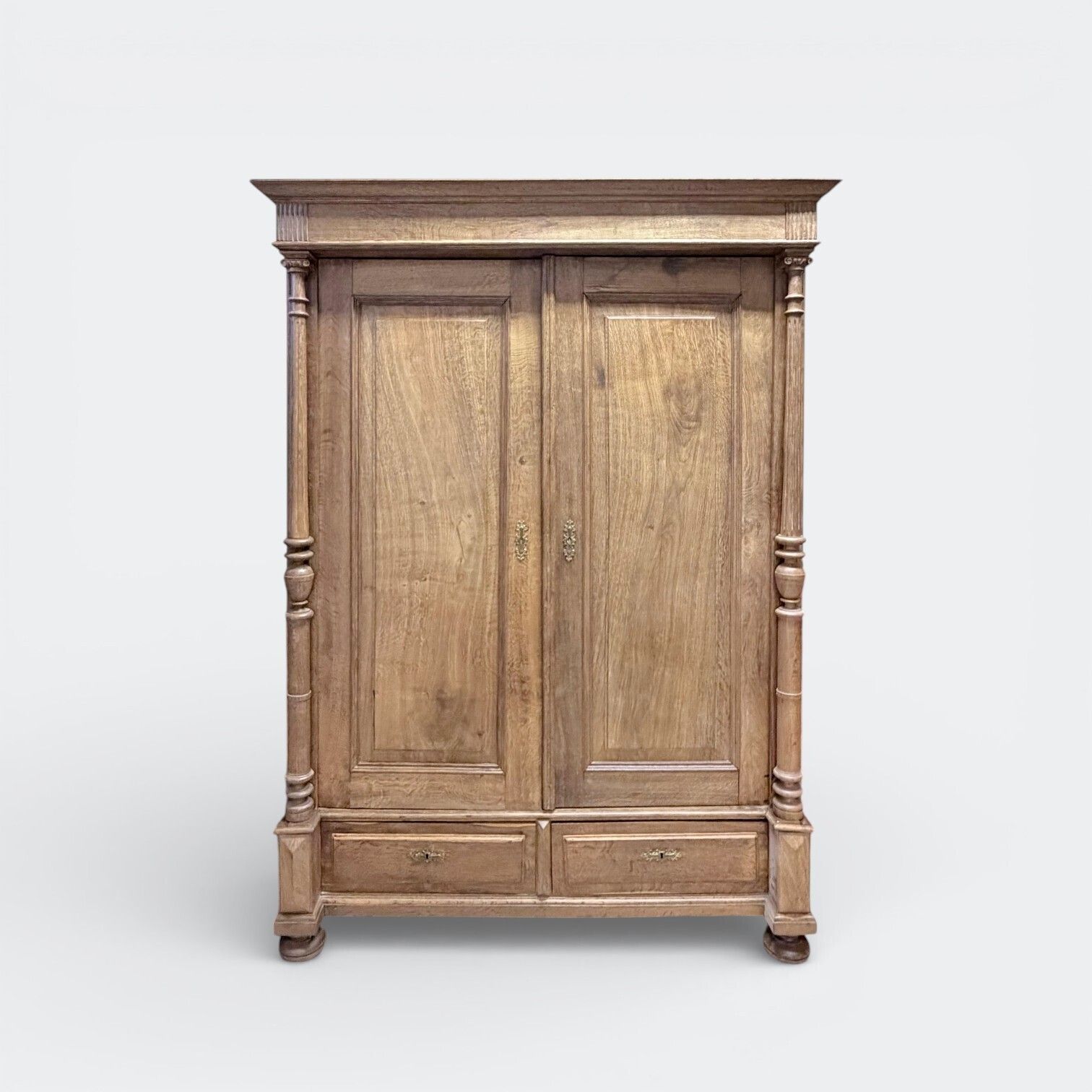 Vintage Solid Oak Wardrobe With Drawers photo for sale