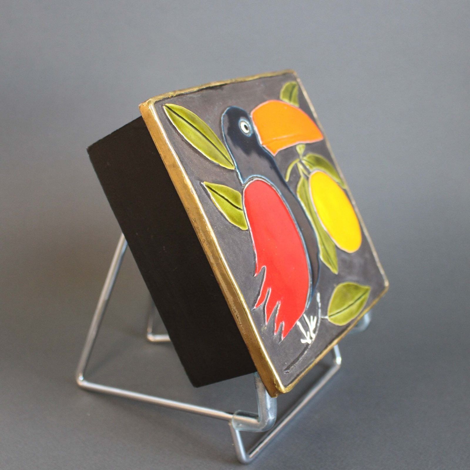 Vintage French Jewellery Box With Enamel Lid And Toucan Motif By Mithé Espelt (Circa 1960s) photo vinterior