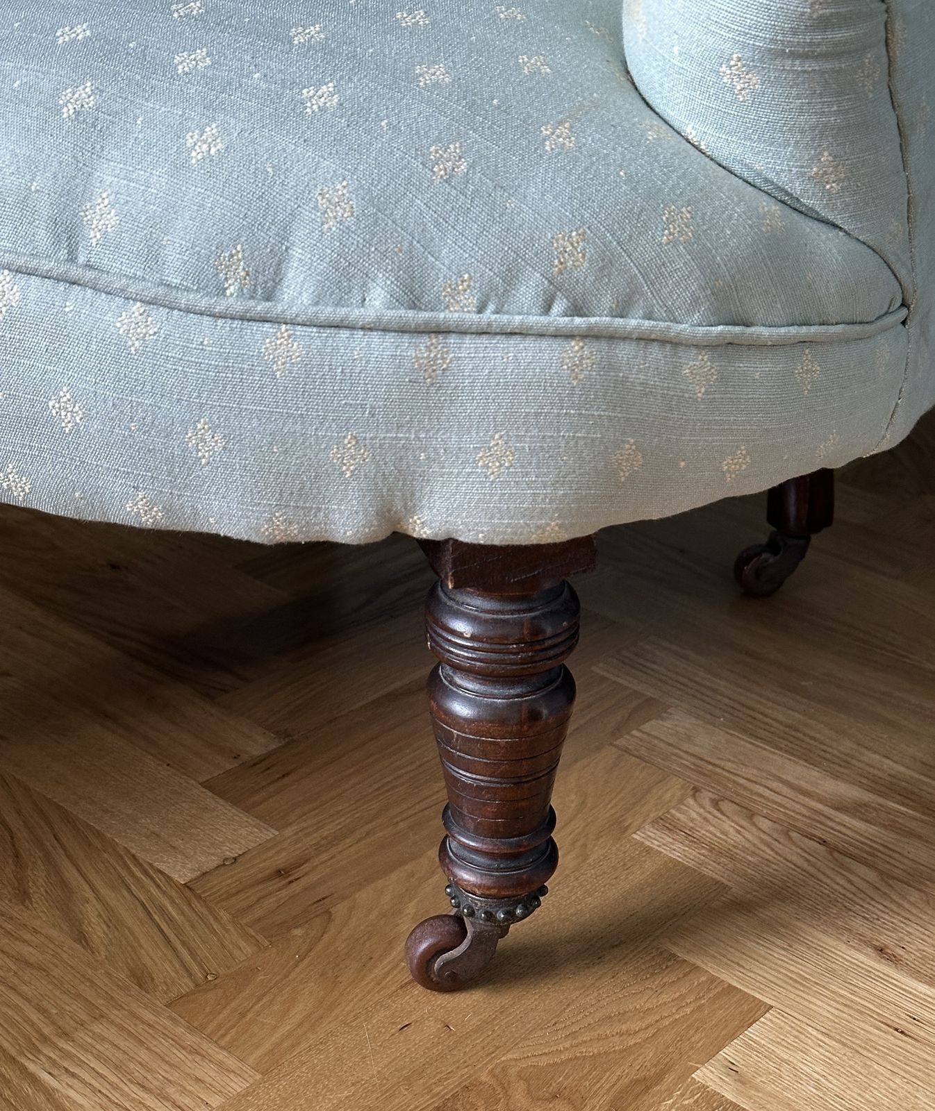 Small Iron Back Buttoned Armchair – Country House Chair C.1880 photo for sale