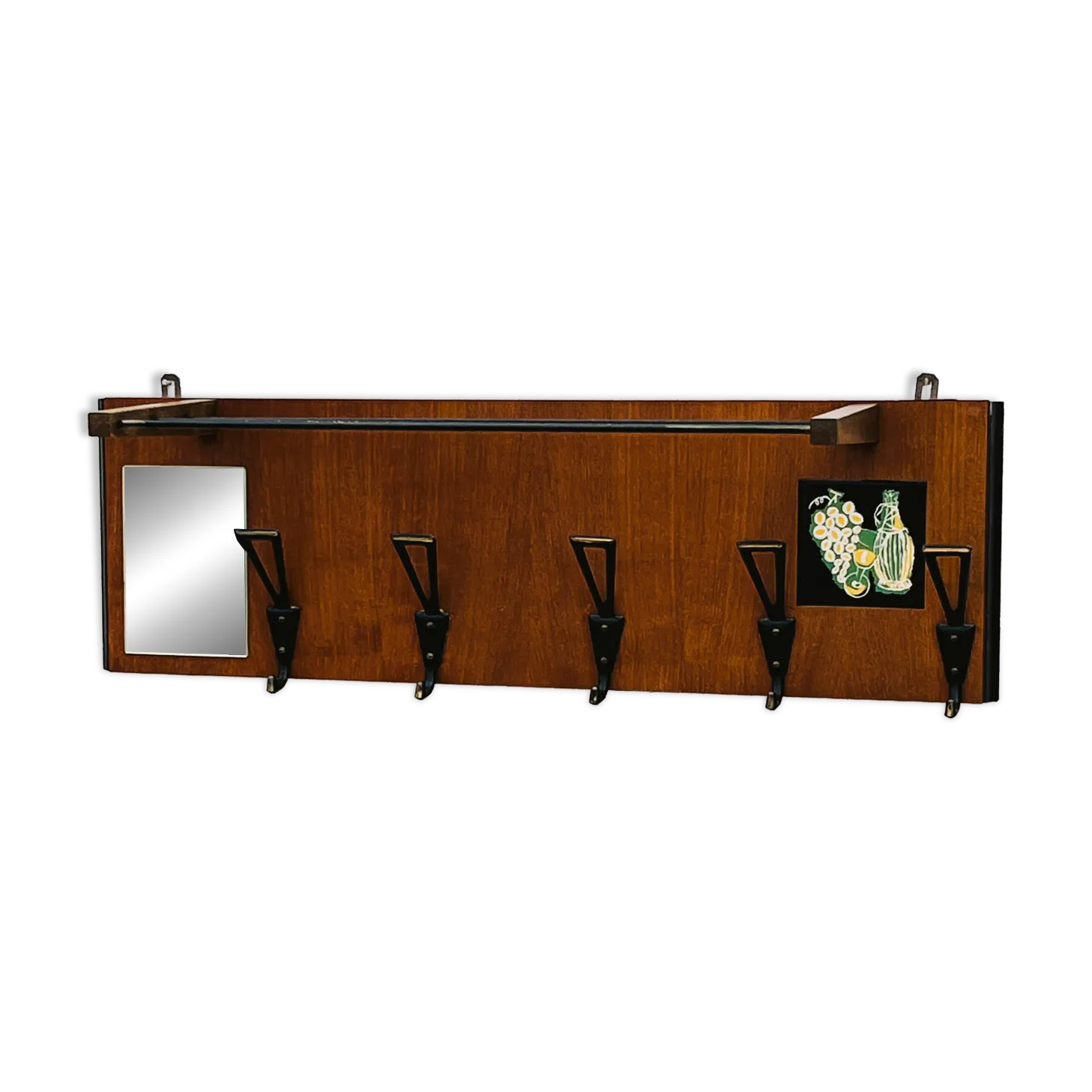 Vintage Wooden Wall Coat Rack Mirror From The 1960s.