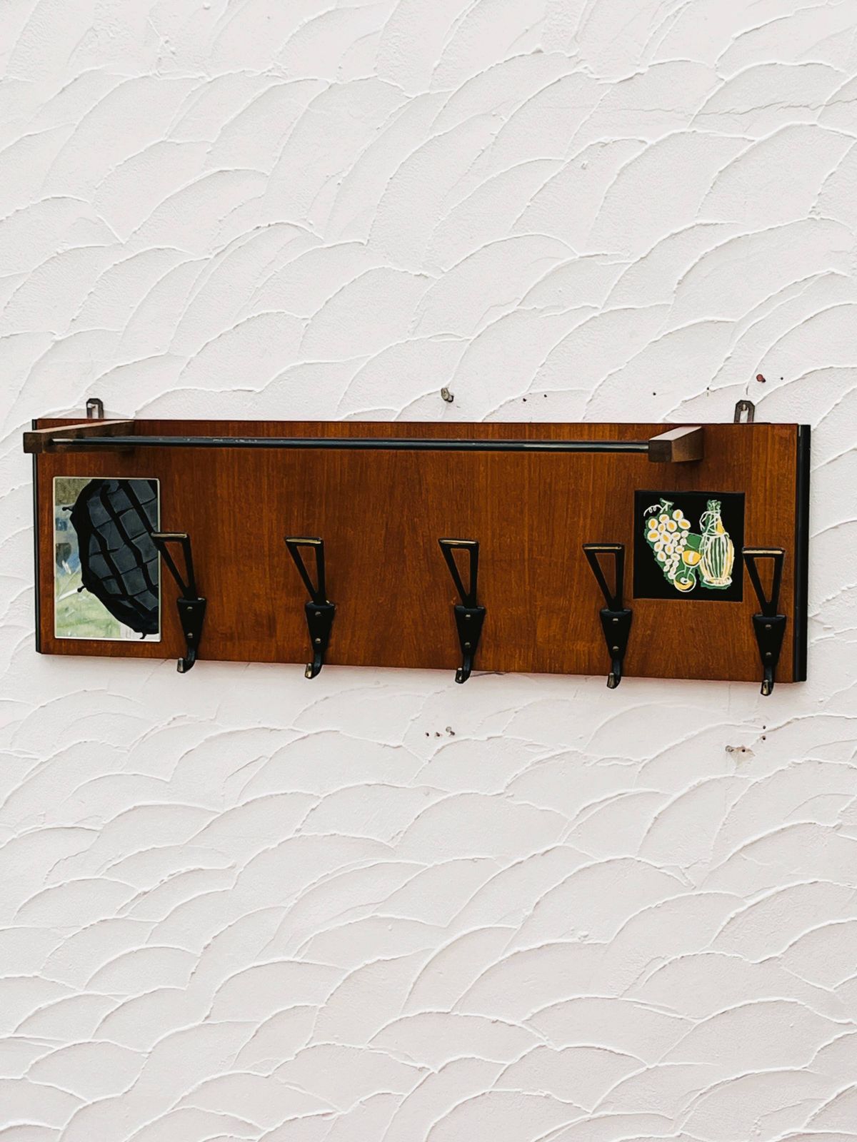 Vintage Wooden Wall Coat Rack Mirror From The 1960s. photo furniture