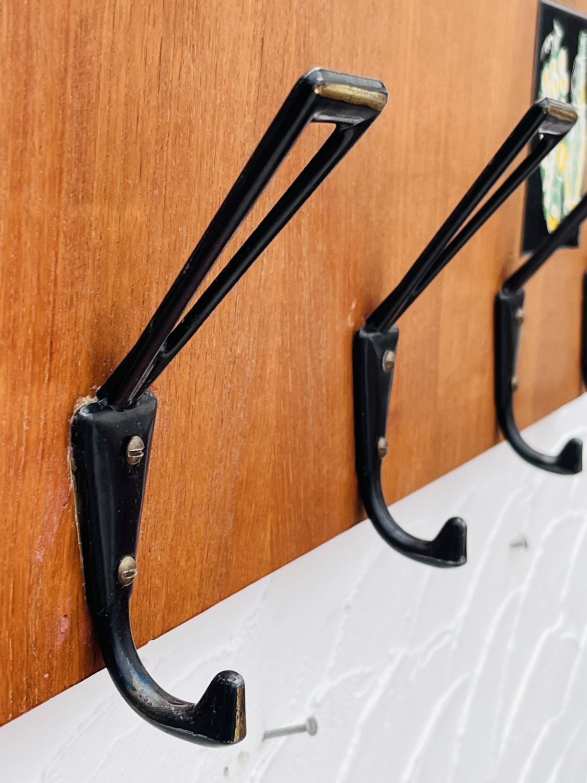 Furniture Vintage Wooden Wall Coat Rack Mirror From The 1960s. photo