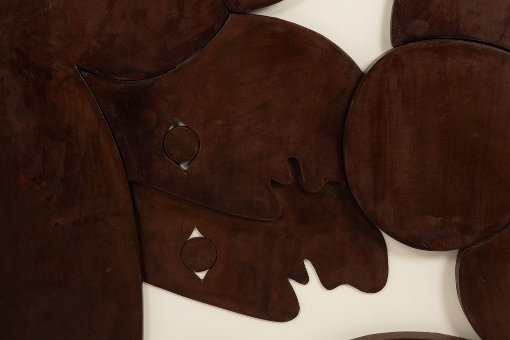 Bas Relief Panel “Les Jumeaux” (The Twins) In Weathered Wood. Contemporary. photo Art